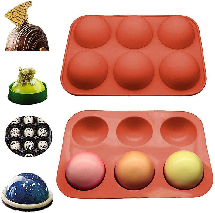 Semi Sphere Silicone Chocolate Mould 2 Pack 6-Cavity Baking Mold for Making Hot Chocolate Bombs Valentine's Day Cake Jelly Dome Mousse Soap (Small)