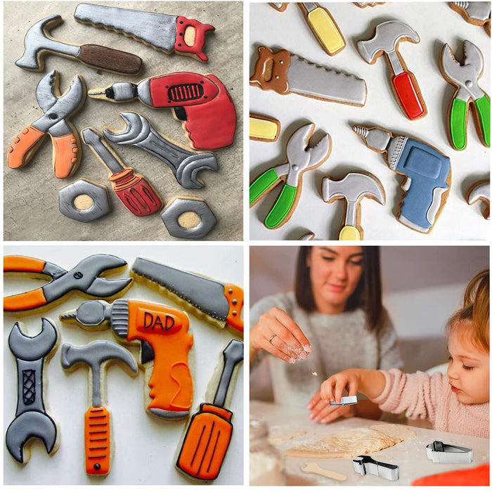 Construction Tool Cookie Cutter Set of 9 - Hammer Pliers Screwdriver Safety Helmet Hard Hat Wrench Spanner Drill Scissor Hardware