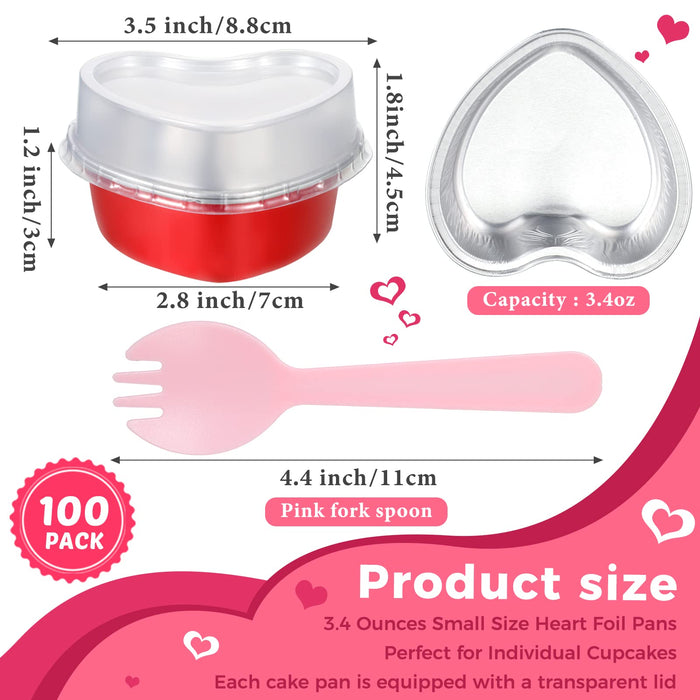 BLVRYVIO Heart Shaped Cake Pans for Baking with Red Petals, 50 Sets  Aluminum Cupcake Cups with Lids, 100 ml/ 3.5 Ounces Red Disposable Mini  Foil Pans