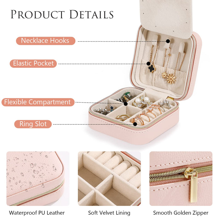 Sanikeon Mini Jewelry Travel Case, Leather Jewelry Travel