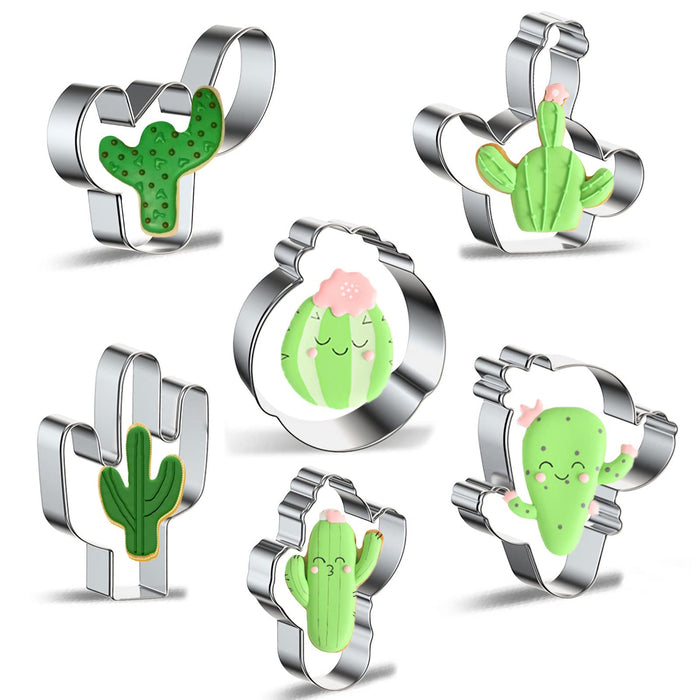 Cactus Cookie Cutter Set - Xzhloym 6 Piece Stainless Steel Metal Cactus/ Cacti Cookie Cutters in Different Shapes Fondant Biscuit