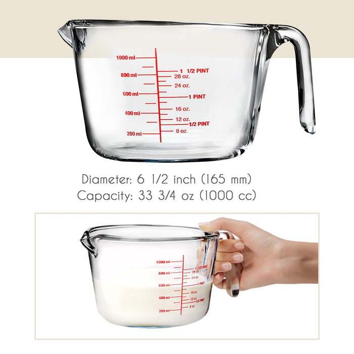 1L Glass Measuring Cups Jugs with Lid Large Measuring Pitcher Beaker M —  CHIMIYA