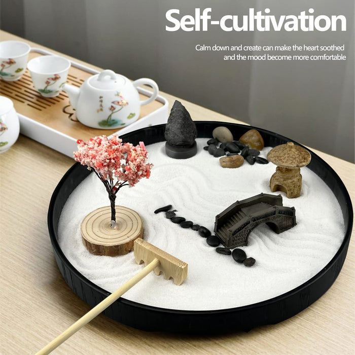 Zen Garden for Desk, 12x8in Premium Sand Tray Therapy Kit,  Japanese Decor Gift Set with 14 Accessories and 6 Tools, Meditation Mini  Zen Garden Kit, Sand Garden Home Office Desk Decorations 