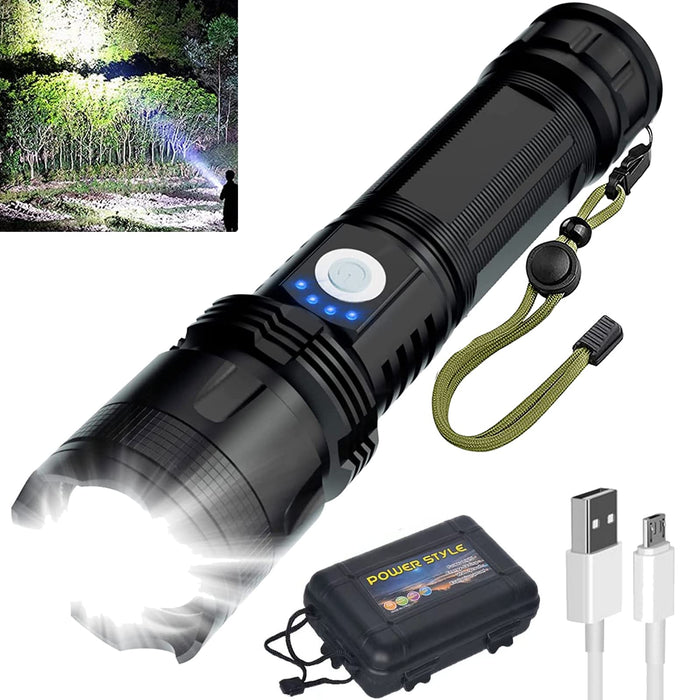 90000 Lumens Powerful Flashlight, USB Rechargeable Waterproof XHP70 Searchlight Super Bright 5 Modes LED Flashlight Zoom Bar Torch for Hiking Hunting
