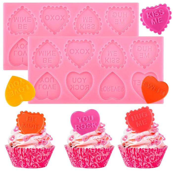 2 Pieces Valentines Day Mold Heart Shape Candy Oreo Molds Silicone Mini Heart Candy Mold Love Valentine Silicone Mold Pink Heart Shaped Ice Cube Trays for Valentine's Day Chocolate Fondant Cake Candy