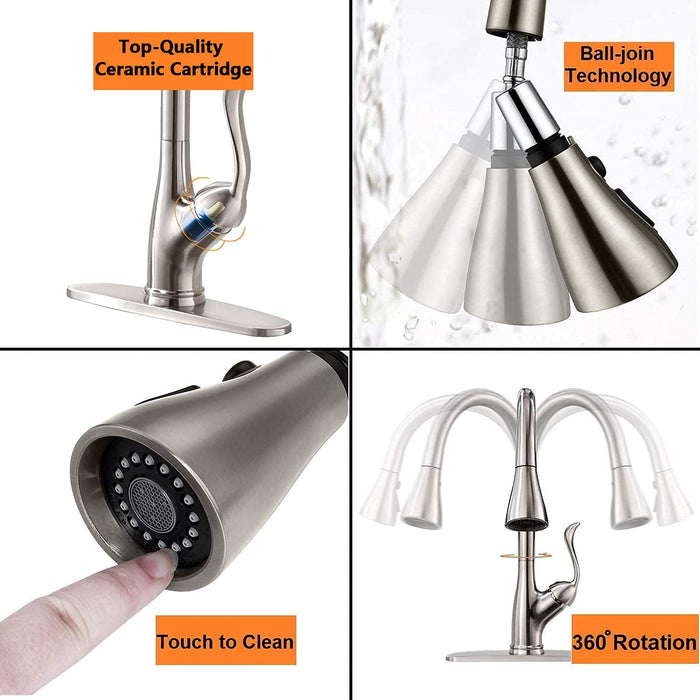 APPASO Patented Kitchen Faucet with Pull Down Sprayer and Soap Dispenser - Single Handle Stainless Steel Brushed Nickel High Arc Pull Out Kitchen Sink Faucets with Deck Plate