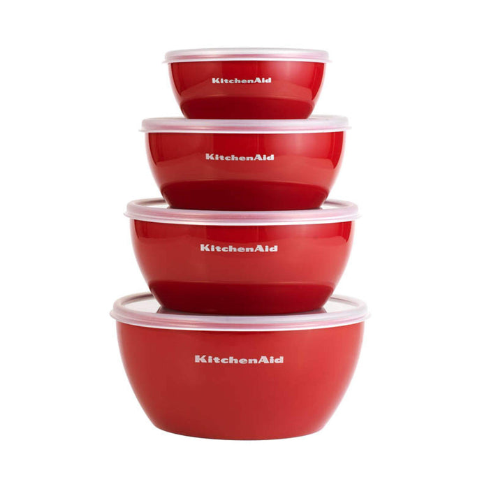 KitchenAid Classic Prep Bowls with Lids, Set of 4, Empire Red & Classic Multifunction Can Opener / Bottle Opener, 8.34-Inch