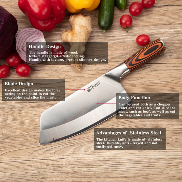 Crude Premium Chinese Cleaver Vegetable Chef Knife, 8 Inch, Carbon Steel 