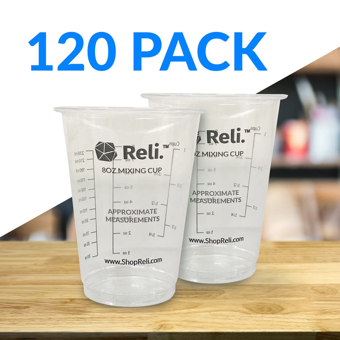 (120 Pcs - Bulk Value) Reli. 8 oz Paint Mixing Cup/Resin Mixing Cups | Disposable Measuring Cups | Clear Plastic Mixing Cups for Paint, Epoxy Resin, Pigments | Multipurpose Self Mixing Cup/Epoxy Cup
