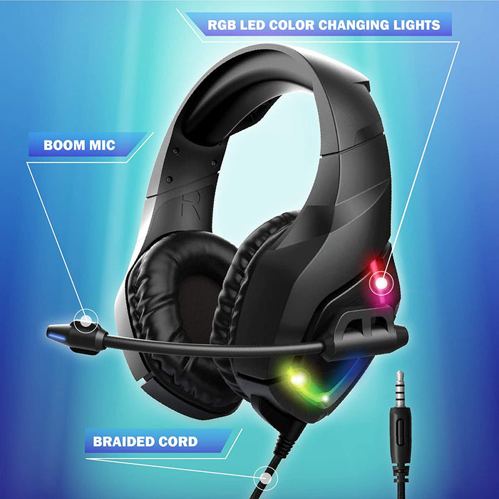 Wired Gaming Headphones with Microphone, Over The Ear 3.5mm Headphones with  Microphone and RGB Lighting (Black)