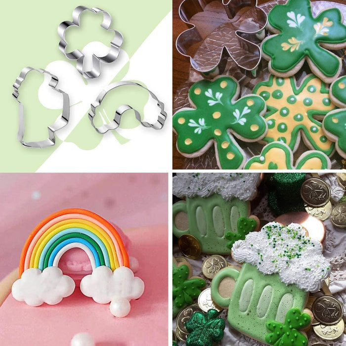 St. Patrick's Day Cookie Cutter, 6 Pcs Cookie Cutters Mold Set Shamrock, Four Leaf Clover, Leprechaun Coin, Beer, Rainbow