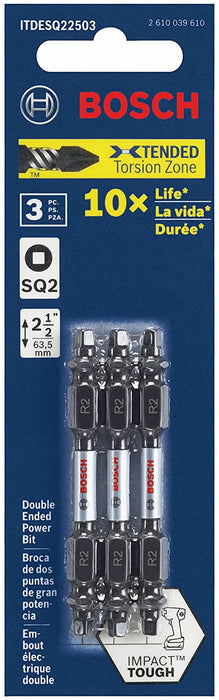 BOSCH ITDESQ22503 3 Pc. 2.5 In. Square 2 Double-Ended Impact Tough Screwdriving Bit