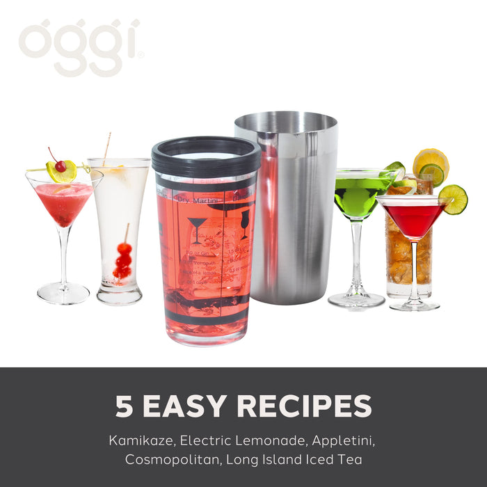 Oggi Boston Cocktail Shaker, 2 pc, Clear, Stainless Steel