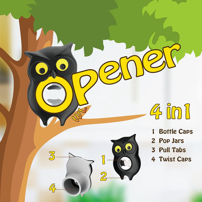Multi Bottle Opener for Twist-off Type Caps, 4 in 1 Cute Fun Owl Water Bottle Opener for Children, Beer Bottle Opener Soda