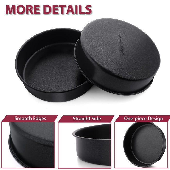 P&P CHEF 8 x 3 Inch Nonstick Cake Pan Set of 2, Round Cake Baking Pans for  Birthday Wedding Layer Cake, Deep Side & One-piece Design, Stainless Steel