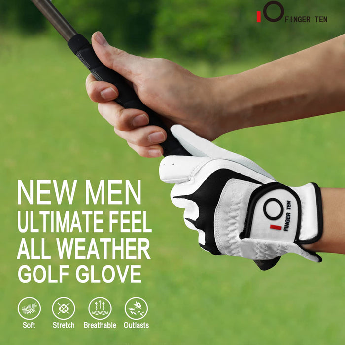 FINGER TEN Mens All Weather Cabretta Synthetic Leather Natural Fit Velcro Durable Left Hand Lh Right Hand Rh Golf Glove Value 3 6 Pack