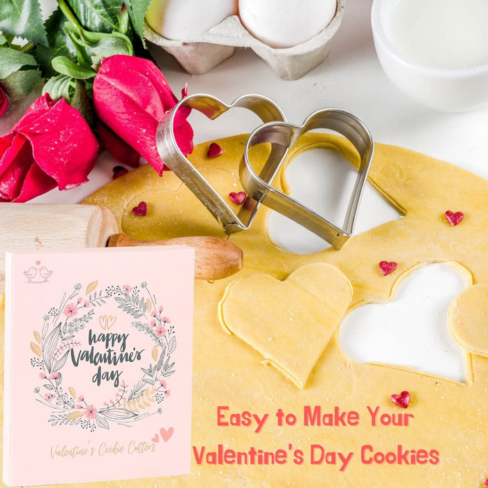 Crethinkaty Valentine's Day Cookie Cutters Set 5 Pieces Heart Biscuit Cutters Pastry Cutter - Heart, Double Heart