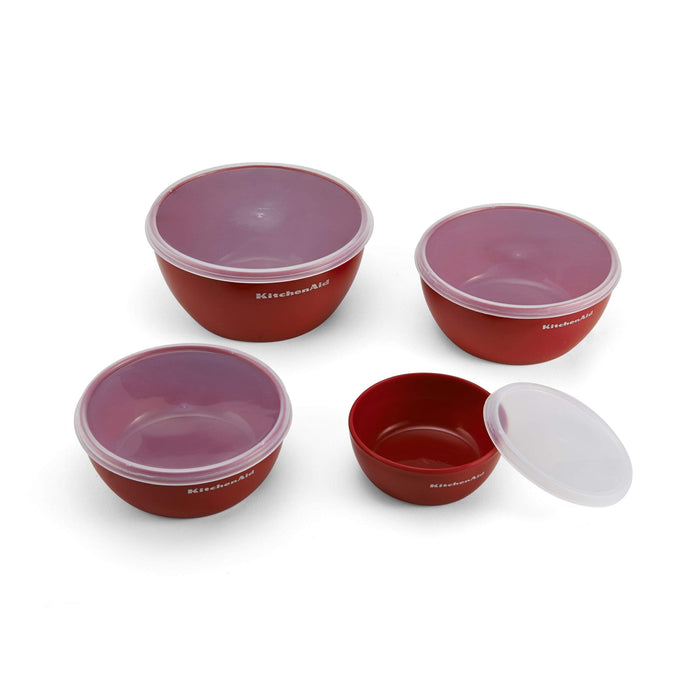 KitchenAid Classic Prep Bowls with Lids, Set of 4, Empire Red & Classic Multifunction Can Opener / Bottle Opener, 8.34-Inch