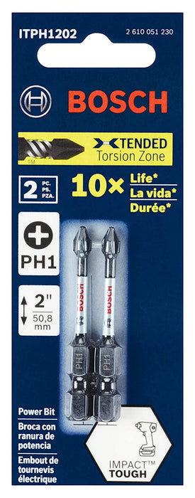 BOSCH ITPH1202 2-Pack 2 In. Phillips 1 Impact Tough Screwdriving Power Bits
