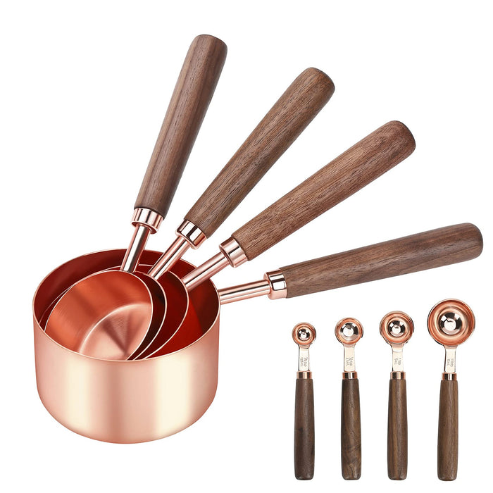 Wood and Gold Measuring Cups and Spoons Set of 8 Gold Finish