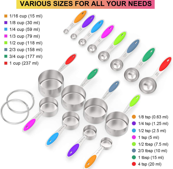 Measuring Cups Set and Magnetic Measuring Spoons Set, 18/8 Stainless Steel  7 Mea