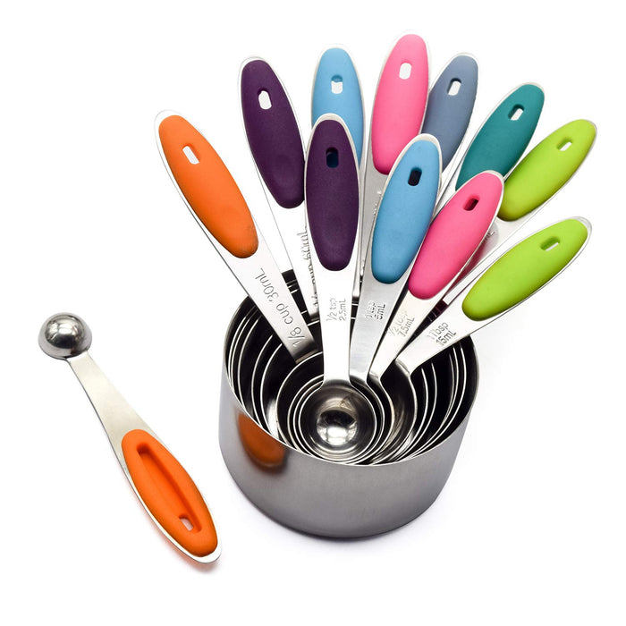 Magnetic Stainless Steel Measuring Spoons Set of 12 Include 6 Dual Sided  Magnetic Measuring Spoon 1 Leveler and 5 Mini Measuring Spoons for Dry and