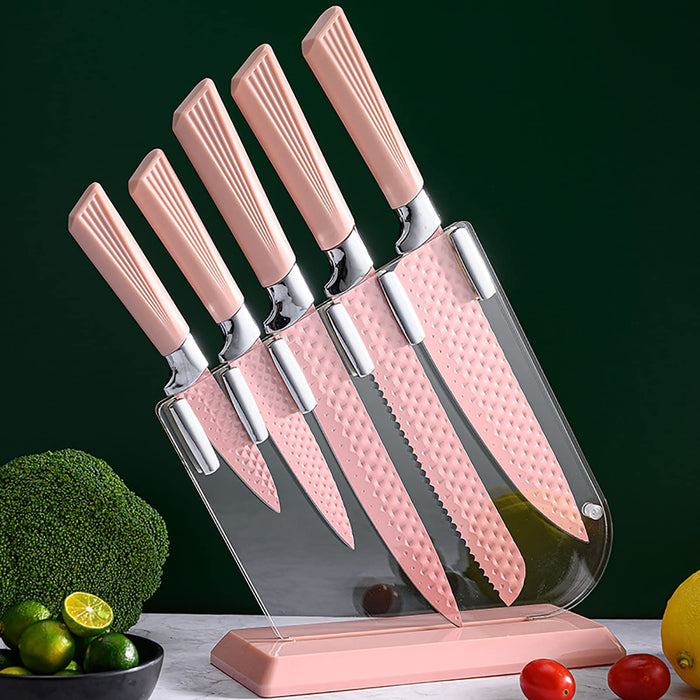 CHUYIREN Pink Knife Set of 6, Pink Kitchen Knives Sets with Knife