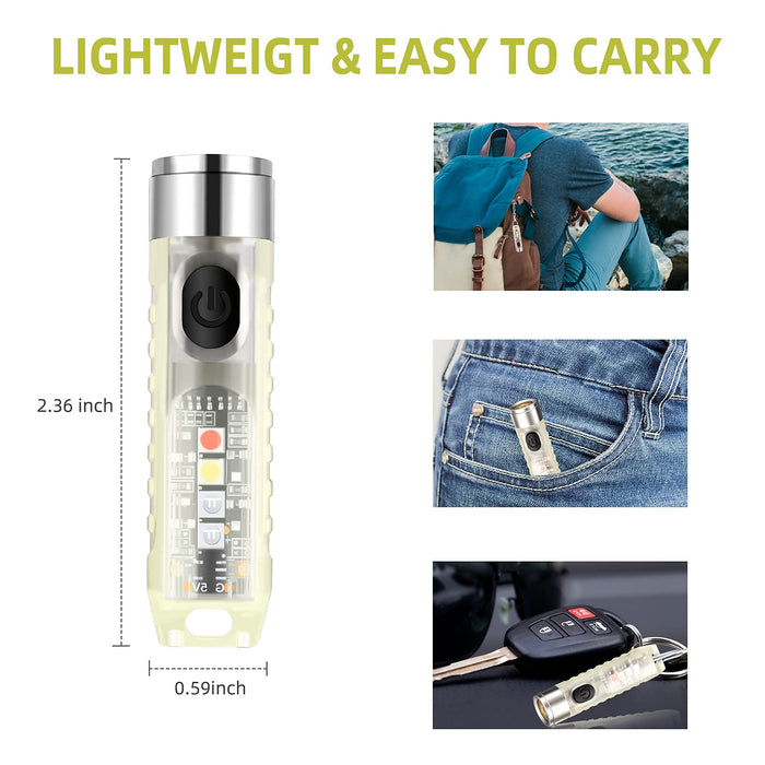 Mini LED Flashlights USB Rechargeable Small Keychain Flashlight with 11 Modes of MainSide Light, Portable Pocket EDC Flash Light for Daily Using, Backpacking, Camping and Hiking etc
