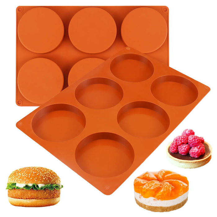 Palksky Silicone Molds for Baking (2 Pack) 6-Cavity Large Round Disc Mold/English Muffins Pan/Resin Coaster Mold Non-Stick for Hamburger Chocolate Cake Pie Custard Tart Whoopie Pie Egg Pan