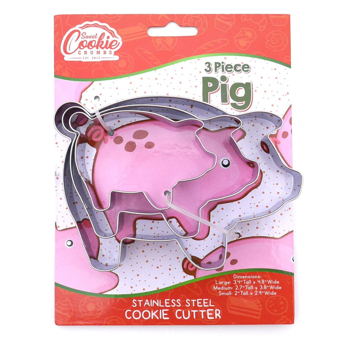 Pig, Sweet Cookie Crumbs Farm Animal Cookie Cutter Set, Large 3-Piece Set, Stainless Steel, Dishwasher Safe