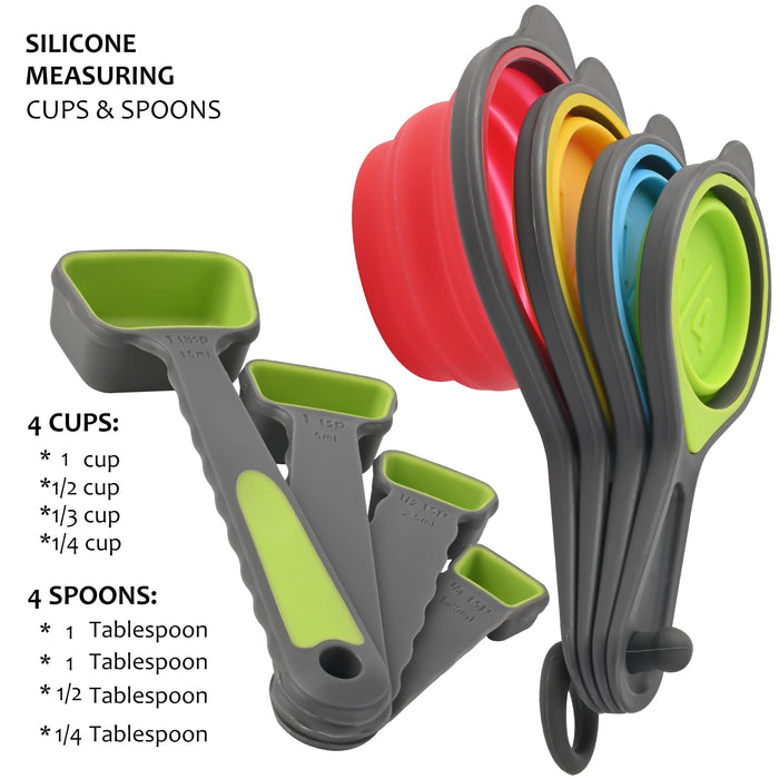 Measuring Cups and Spoons Set, 8 Piece Collapsible Measuring Cups, Silicone  Measuring Cups (Red)