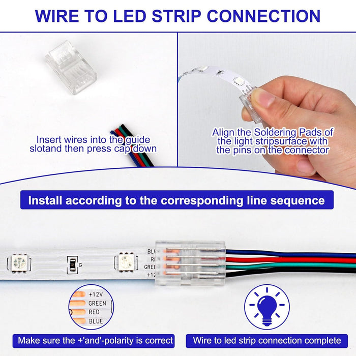 4-pin 10mm rgb connectors for rgb led strips to wire connection