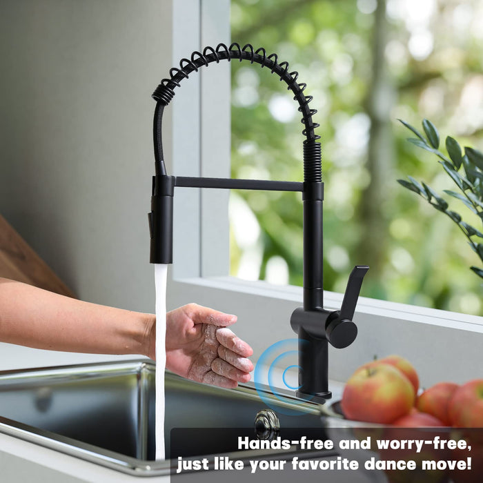 APPASO Black Touchless Kitchen Faucet, Motion Sensor Activated Hands-Free Automatic Kitchen Faucet, Inducing Single Handle Smart Faucets for Kitchen Sink, Solid Brsss