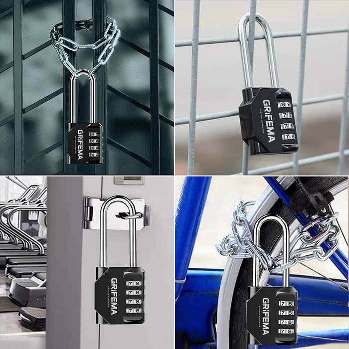 GRIFEMA GA1002 4 Digit Combination Padlock, Long Shackle Padlocks Outdoor  Heavy Duty Waterproof Weatherproof for Gym Locker, School, Fence, Garage