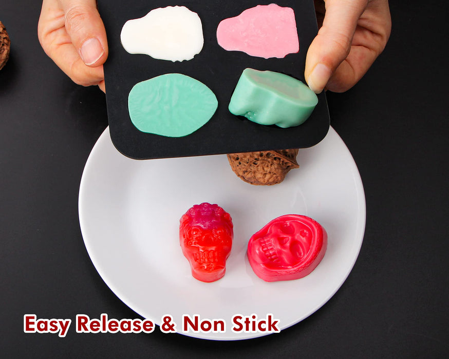 Webake Silicone Chocolate Molds Skull Candy Mold for Jelly Crayon Resin, Pack of 2 (Dia 1.7 inch)