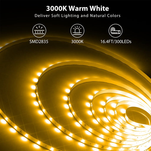 Onforu 19.68ft LED Strip Light, 3000K Warm White Dimmable Tape Light, —  CHIMIYA