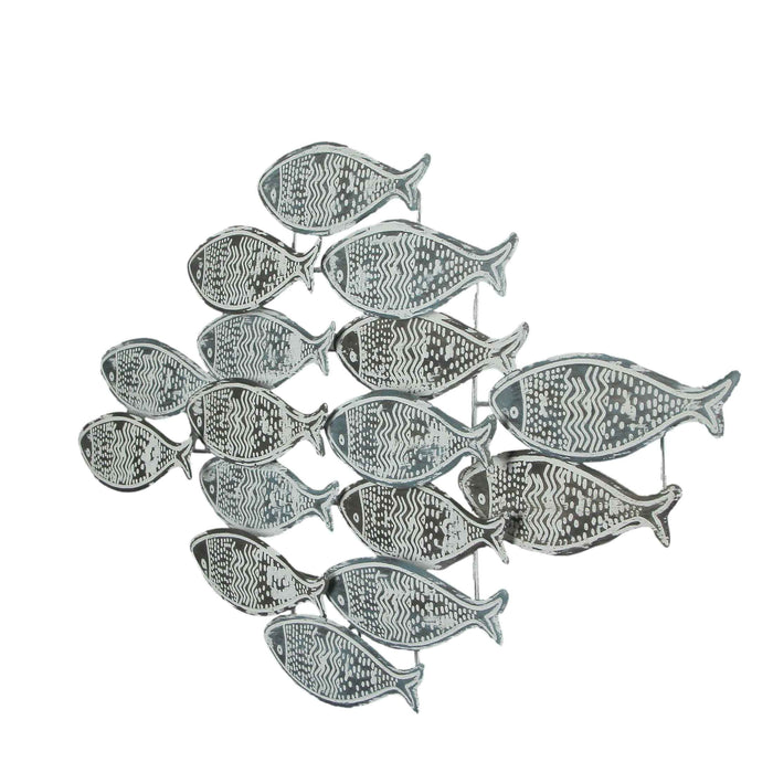 Things2Die4 30 Inch Blue and White Metal School of Fish Coastal Wall Sculpture Nautical Decor Beach Decoration, One Size