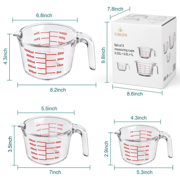 Glass Measuring Cups Set,BPA-Free Premium Heat Resistant Borosilicate Glass Measuring Cups with Handle, Precise Measurement DL, Cups,OZ & ml Scale