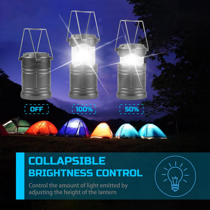 Lichamp 4 Pack LED Camping Lanterns, Battery Powered Camping Lights LED Super Bright Collapsible Flashlight Portable Emergency Supplies Kit, A4GY