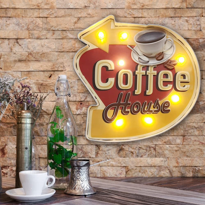 Arikit Coffee Sign, Metal Wall Decorations, Retro Tin Vintage Decor Signs, Handmade Wall Art Hanging Design Light Up Sign