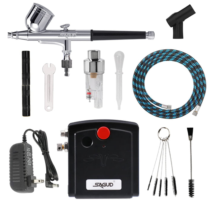 Dual-Action Airbrush with 30psi Auto Stop Compressor Kit Air Brush