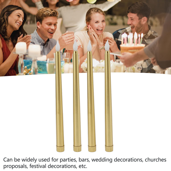 4Pcs 10 Inch Flameless Taper Candles LED Candles Light Battery Powered Electric LED Taper Candle Warm Light for Christmas Holiday Wedding Birthday (Gold)