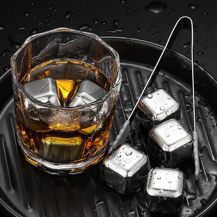 Stainless Steel Whiskey Stones Set, Pack of 4 Reusable Metal Ice