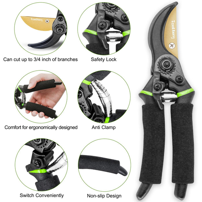 YOBeyux Garden & Hedge Shears, 8 Pruning Shears, Hedge Clippers with  Non-Slip Handle,Titanium Steel Garden Tools