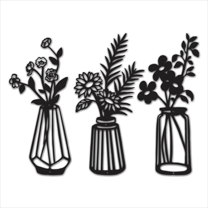 Arrthum Metal Flower in Vase Wall Dcor Metal Kitchen Wall Sculpture Wall Art for Home, Balcony, Living Room, Indoor, Outdoor