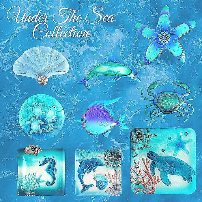 Comfy Hour Under The Sea Collection 10 Metal Art Ocean Themed Decorative Fish Wall Decor, Bundle of 2