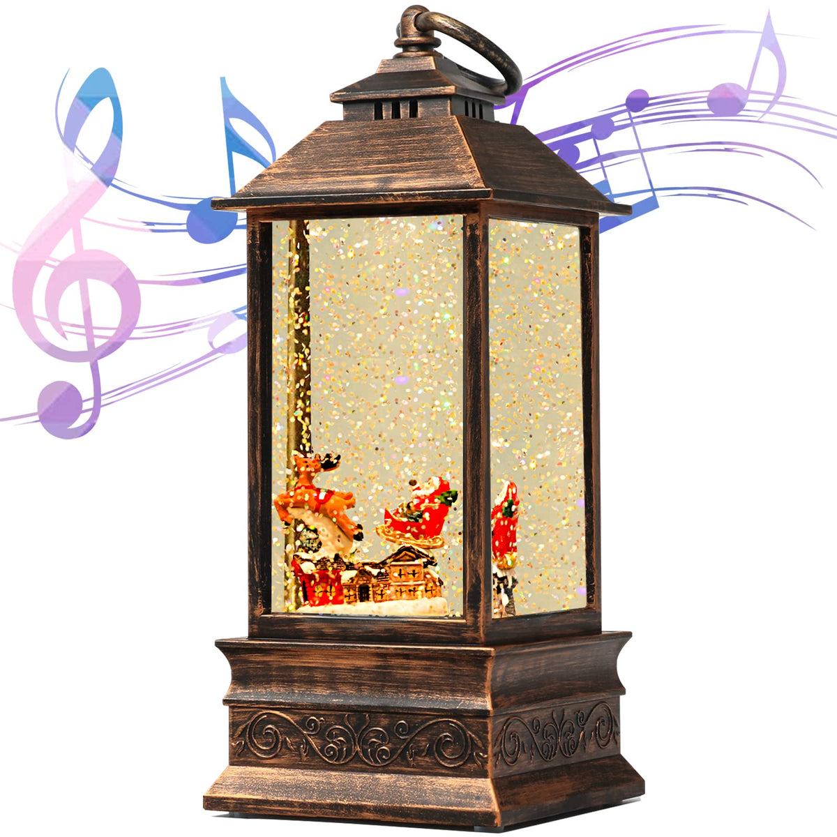Wondise Christmas Musical Snow Globe Lantern with 6 Hour Timer