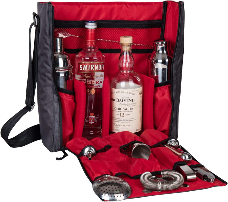 Jillmo Travel Bartenders Kit, 10-Piece Cocktail Shaker Set with Bartenders Bag