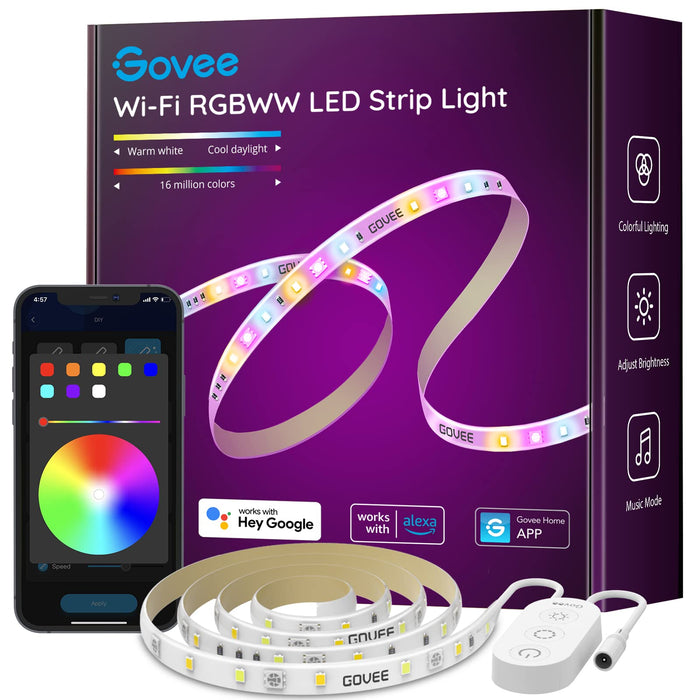 Govee Smart LED Strip Lights, 6.56ft RGBWW WiFi Light Strip Works