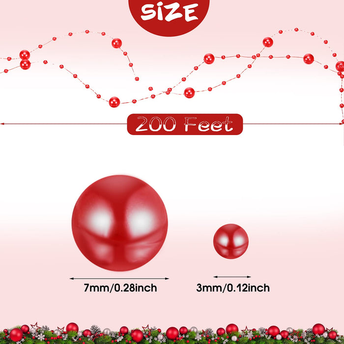 200 Feet Christmas Tree Beads Garland Decoration Plastic Pearl Bead String Chain Pearl Strands Chain for Christmas Tree Wreath Present Wrapping Decoration (Red,200 Feet)